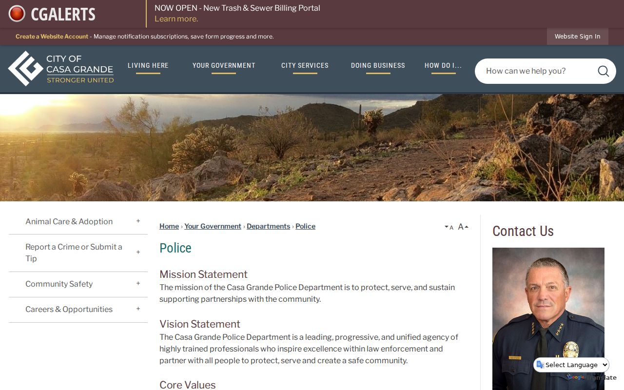 Official Casa Grande Police Department information page