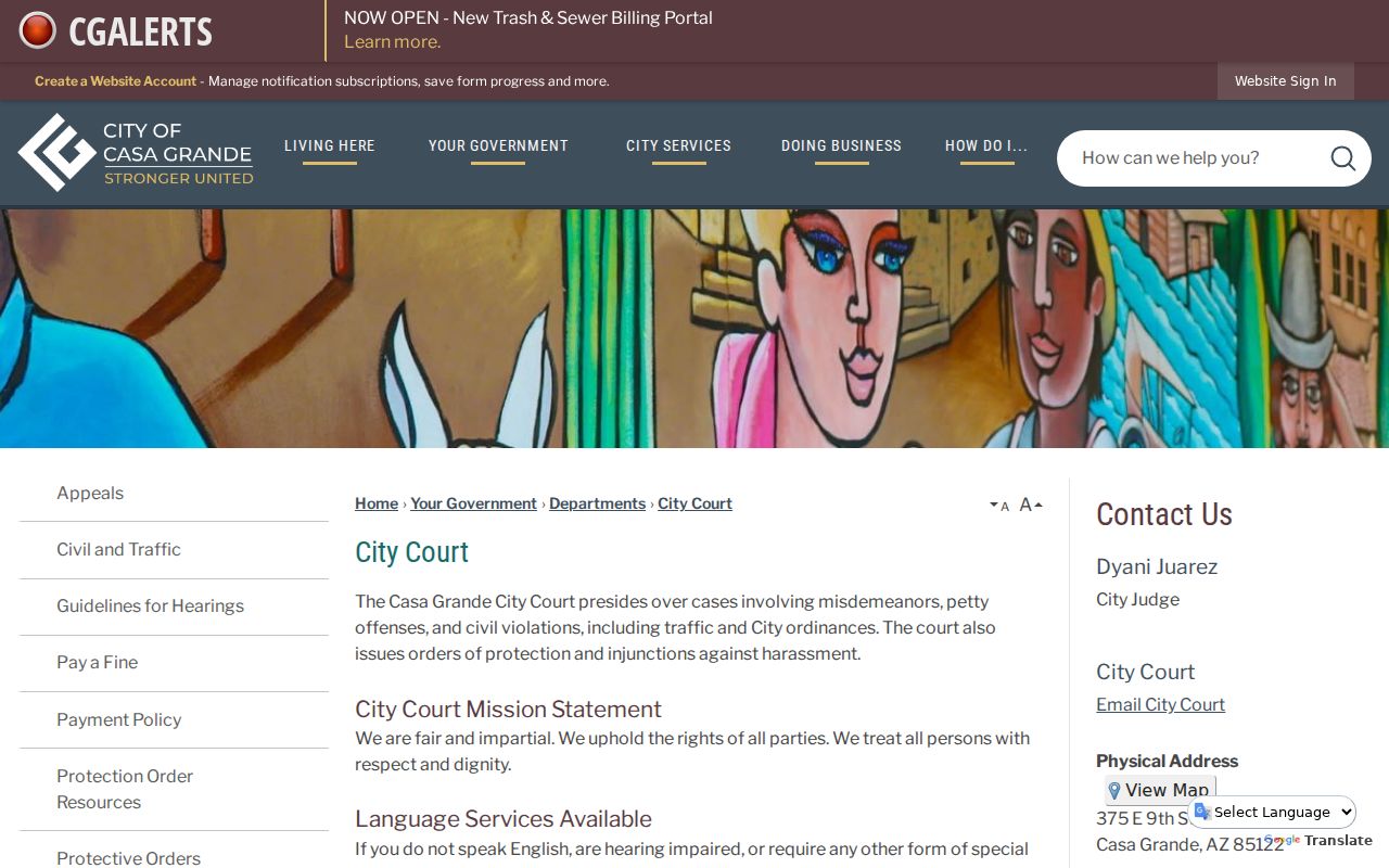 Casa Grande City Court jurisdiction and services page