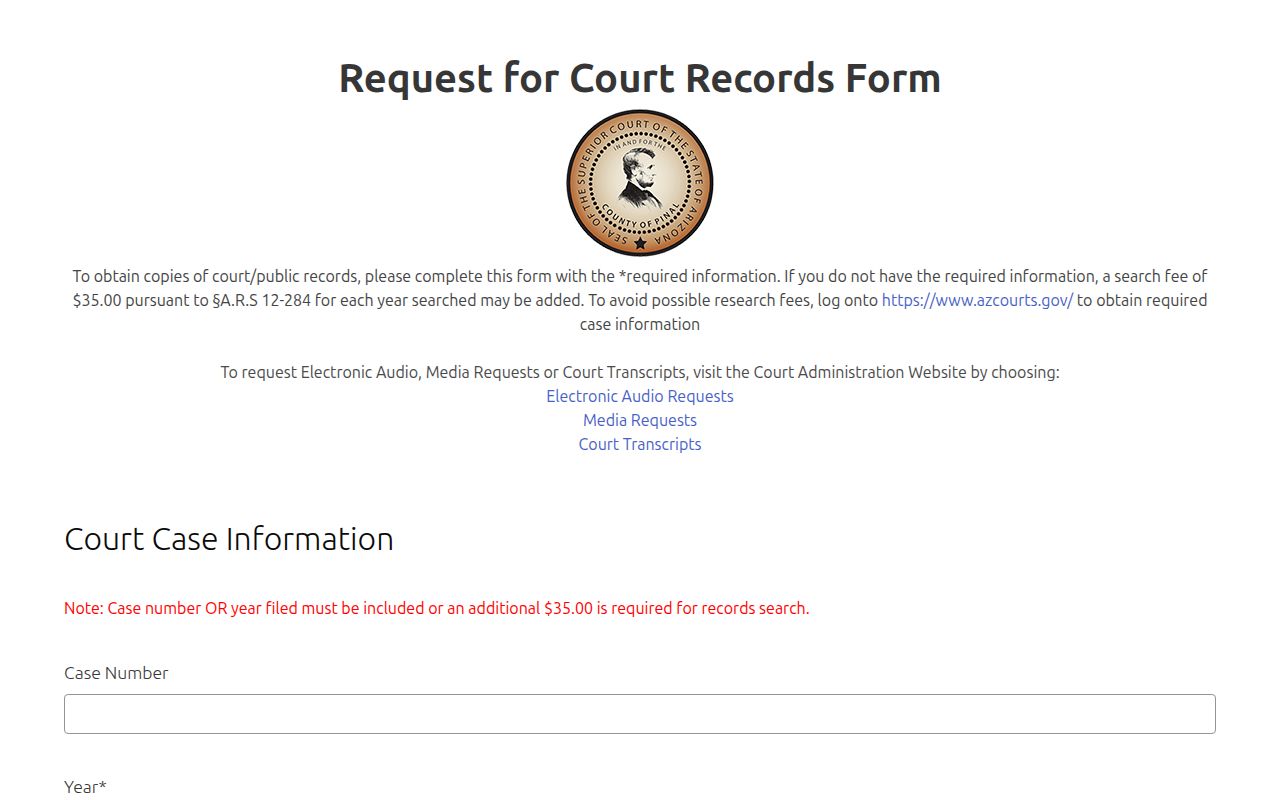 Pinal County criminal case record request form