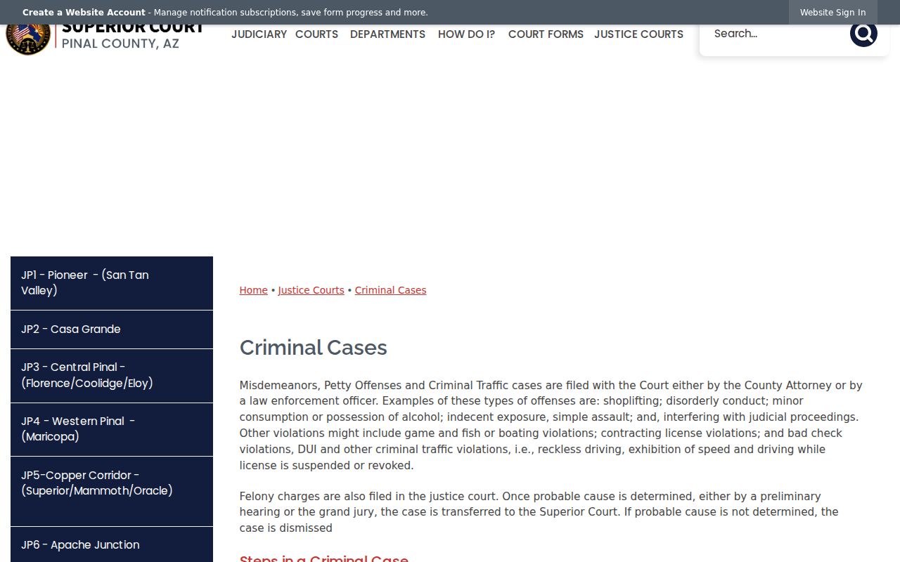 Pinal County criminal court case process page