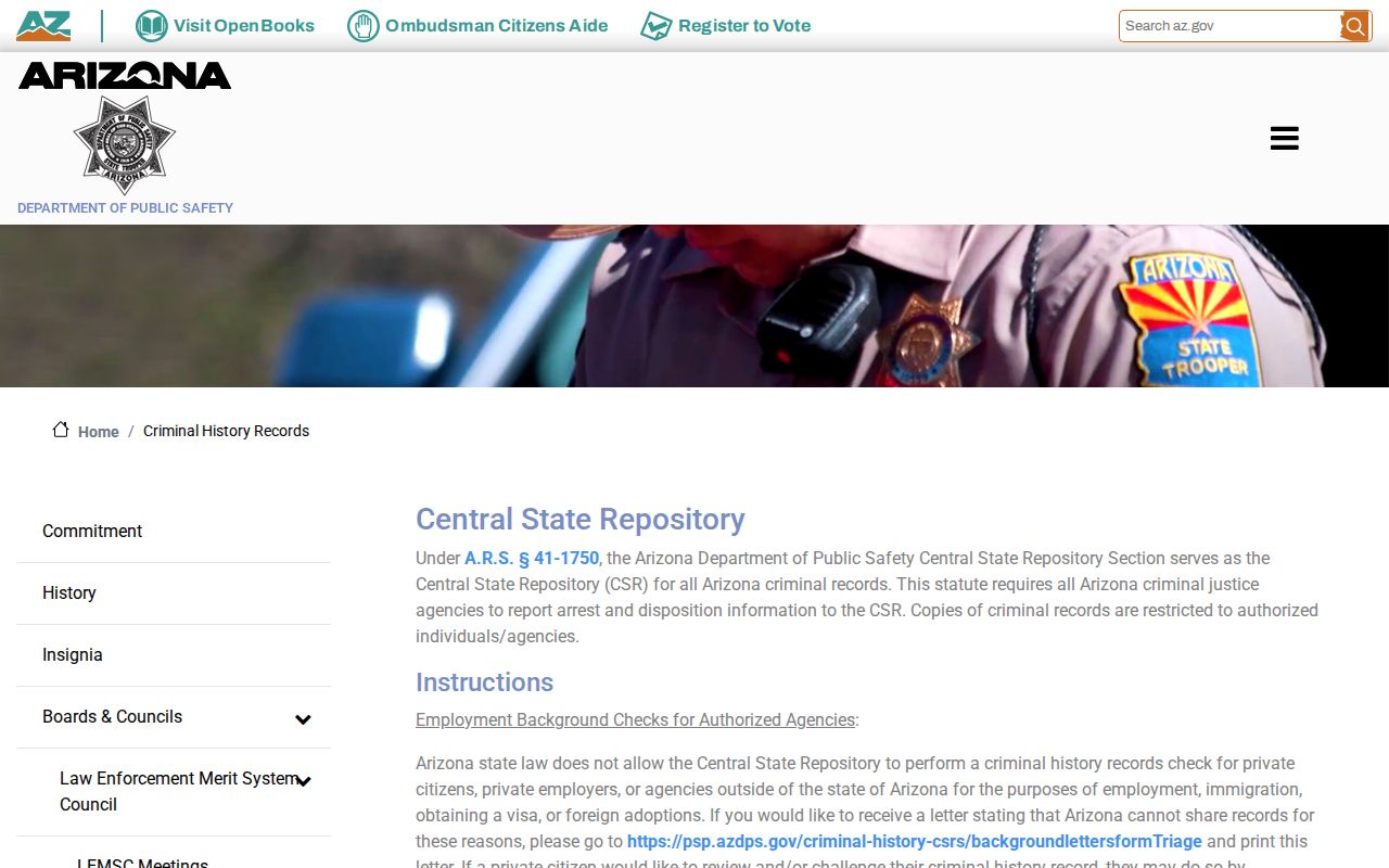 Pinal County criminal history review through Arizona DPS