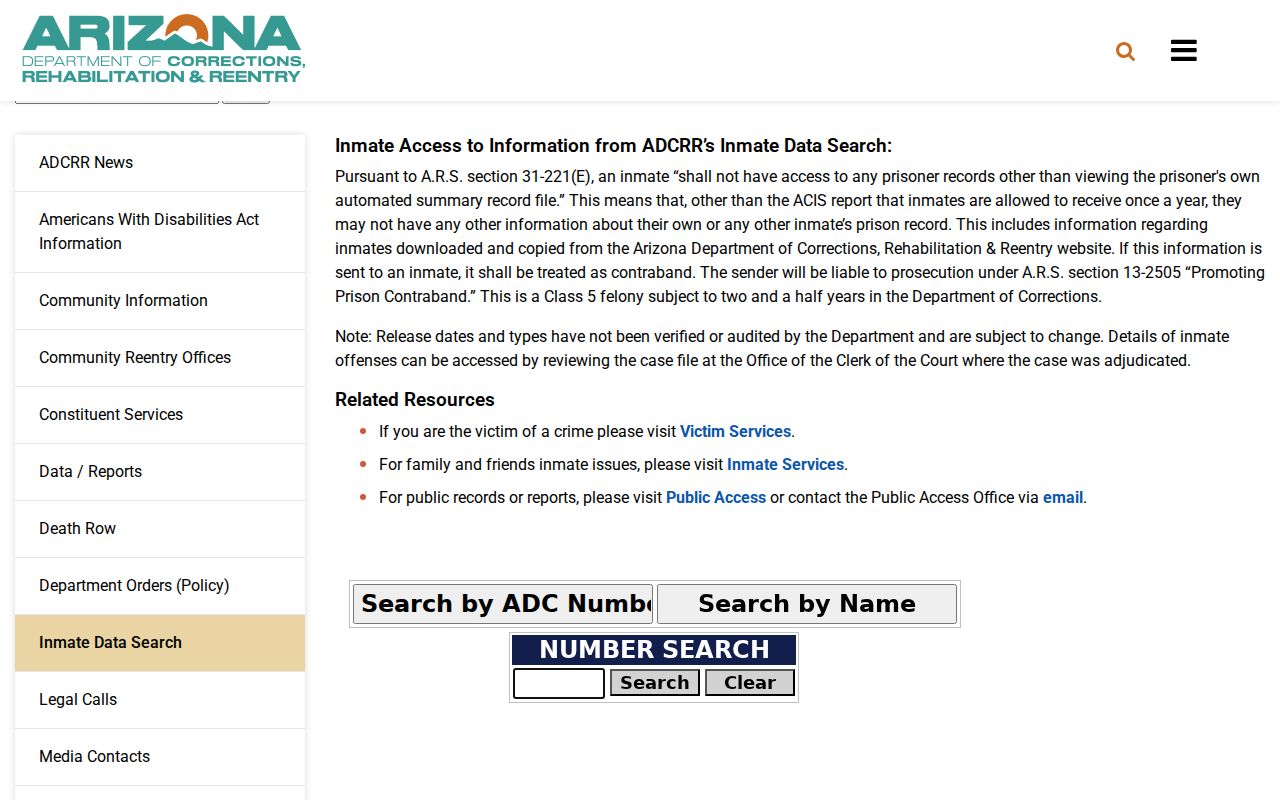 Pinal County criminal history and ADCRR state inmate search