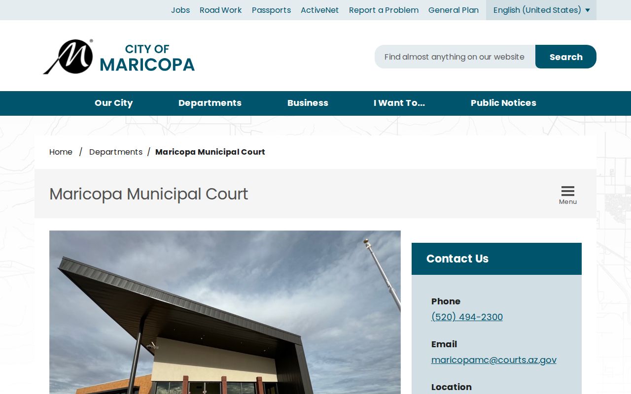 Official Maricopa Municipal Court contact page