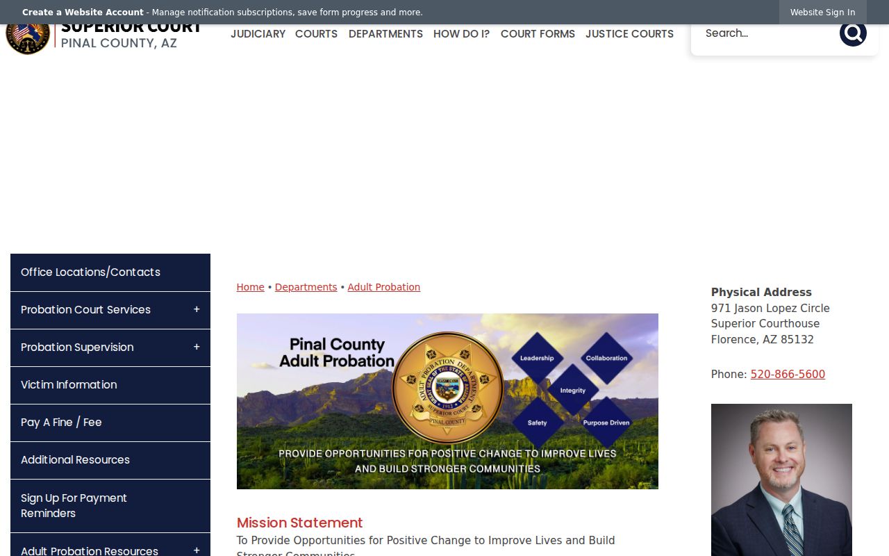 Pinal County Adult Probation page serving San Tan Valley