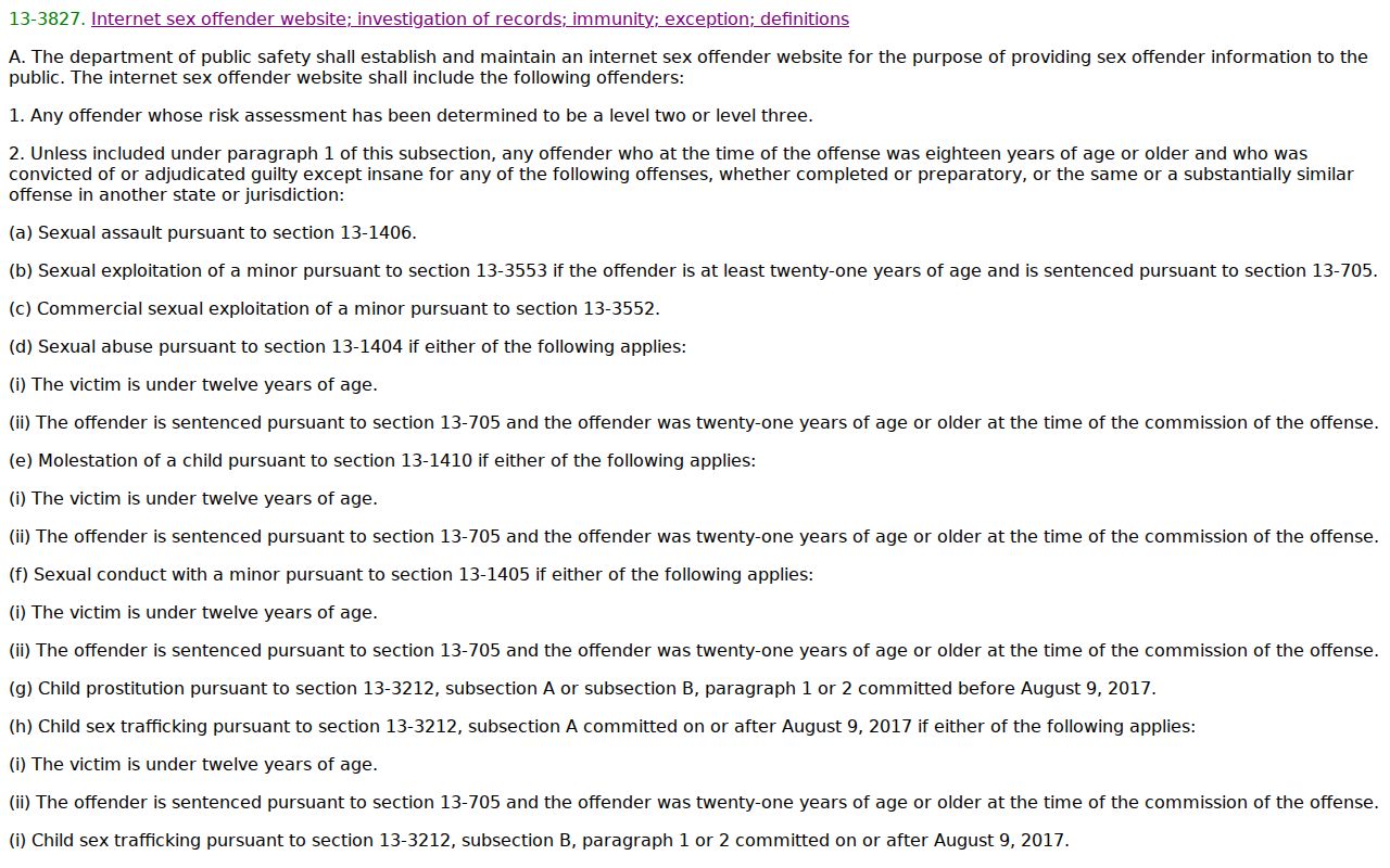 Pinal County sex offender public registry profile law