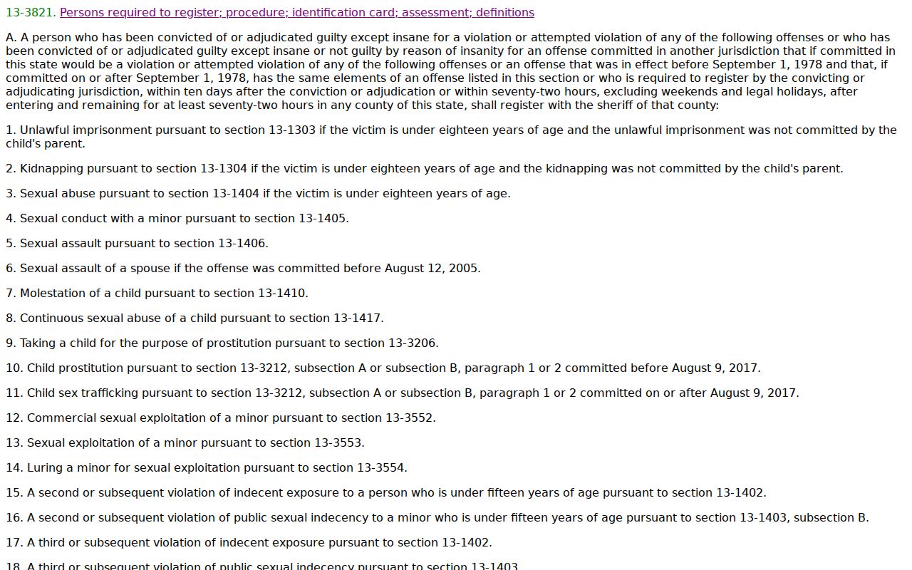 Pinal County sex offender registration law in Arizona